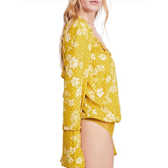 Free People One On One Yellow Floral Bodysuit L - Picture 4 of 11